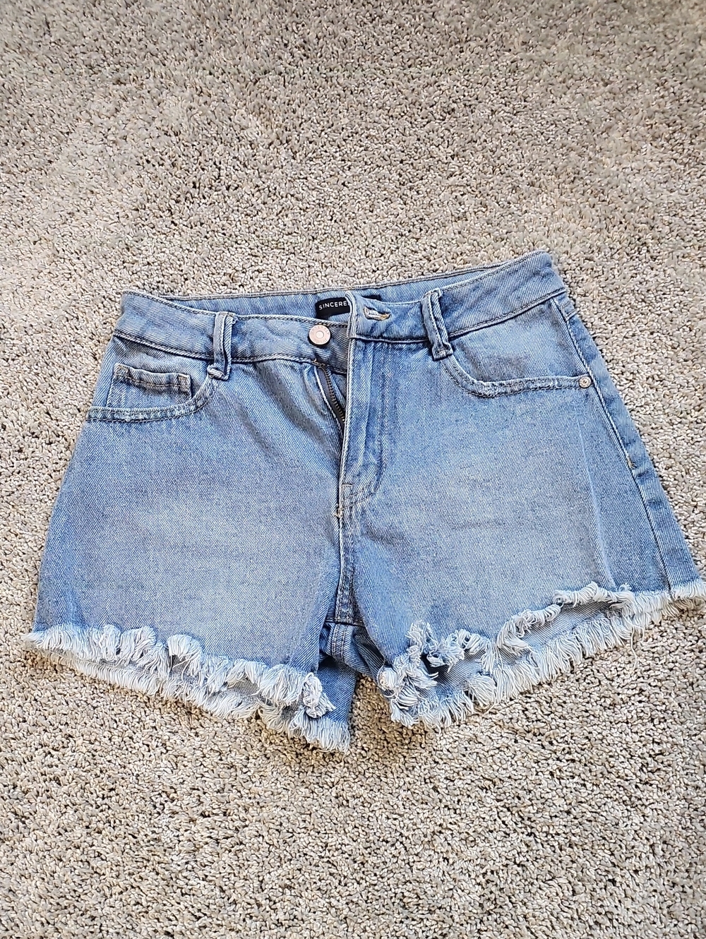 Sincerely Jules Light Blue Frayed Hem Denim Shorts